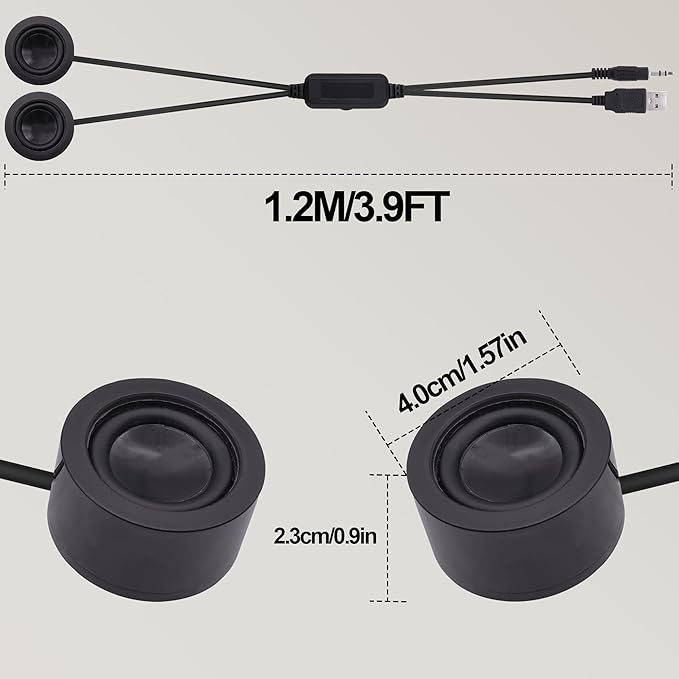 USB Mini Computer Speakers for Desktop Laptop Small PC Speakers USB-Powered 3.5mm TRS Stereo Jack with Volume Control Adjustment for MP3 Phone-1.2M/3.9FT