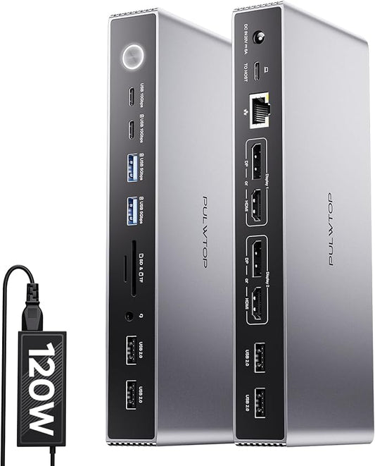 Displaylink Docking Station, USB C Docking Station Dual Displays for MacBook M1/M2/M3/M4 Windows, 4K@60Hz Displaylink Dock with 2 HDMI, 2 Display Port, 2USB C Data, 6 USBA, Ethernet, Audio