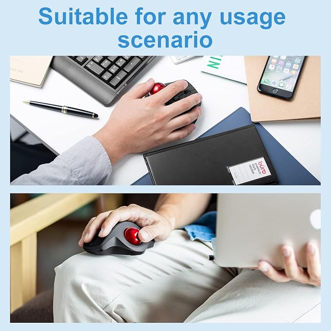 SANWA Bluetooth Ergonomic Trackball Mouse, Optical Vertical Rollerball Mice, Silent Buttons, 600/800/1200/1600 Adjustable DPI, Compatible with MacBook, Windows, macOS, iPad, Android, iOS, Chrome OS