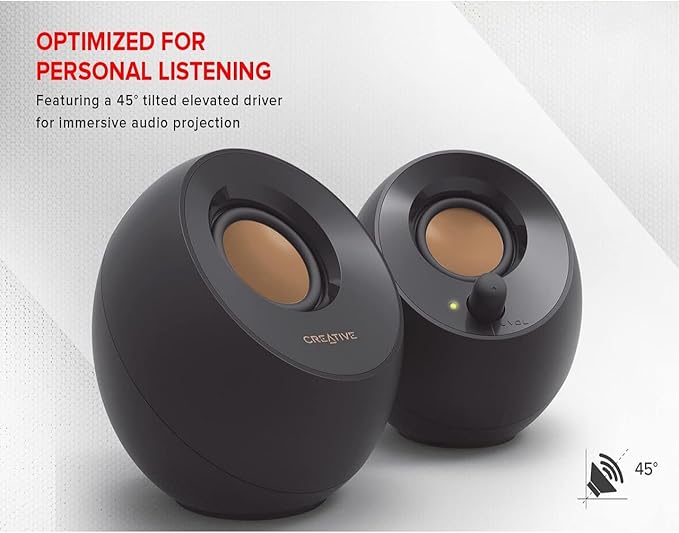 Creative Pebble 2.0 USB-Powered Desktop Speakers with Far-Field Drivers and Passive Radiators for Pcs and Laptops (Black)