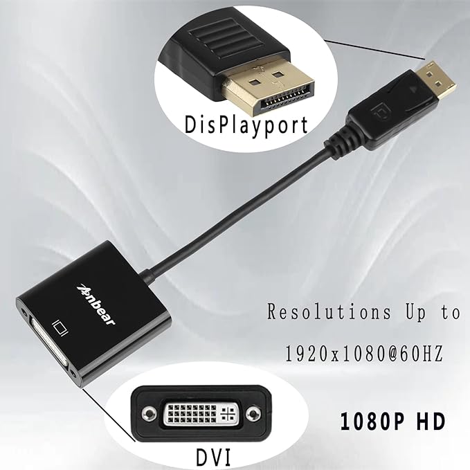DisplayPort to DVI Adapter, Display Port to DVI-D Adapter (Male to Female) Compatible with Computer,Desktop,Laptop,PC