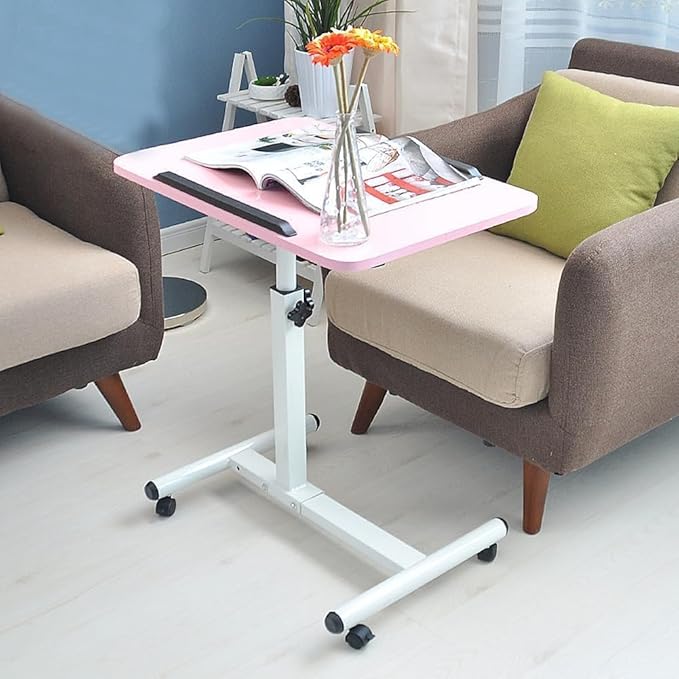 YXQ Pink Standing Desk Rolling Adjustable Angle & Height Laptop Desk with Wheels Small Computer Cart Over Bed Table Mobile Laptop Table for Home Office