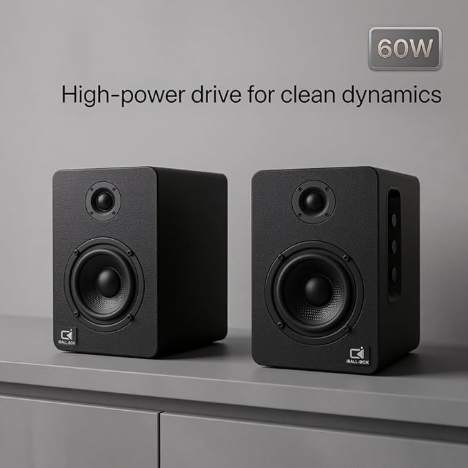 H1 Computer Speakers for Desktop PC, Monitor & Laptop, 60W Powered 2.0 Stereo with Bluetooth, 24-Bit USB-C DAC, Optical, 3.5mm AUX, Bass/Treble Control, Black