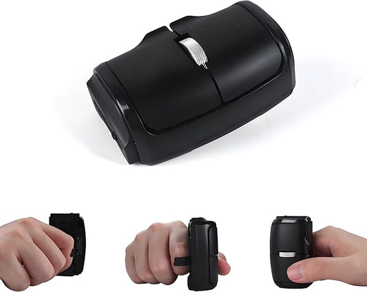 Mini Bluetooth Wireless Mouse Dual-Mode Lazy Finger Ring Mouse - Rotatable Horizontal & Vertical Use, Multi-System Compatible, Ultra Long Battery Life for Laptops, PCs, and Tablets (Black)