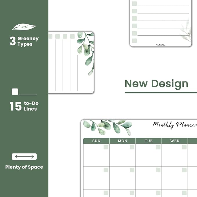 Magnetic Dry Erase Calendar for Fridge, Refrigerator Calendar Whiteboard Set - Magnetic Dry Erase Monthly Planner with 2 List Boards, 4 Markers + Eraser, Greenery