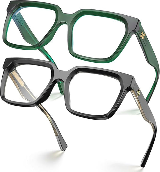 VISOONE 2 Pack Rectangle TR90 Blue Light Blocking Glasses Computer Eyewear with Preppy Look for Women and Men Cougar