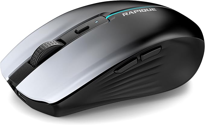 RAPIQUE Bluetooth Wireless Mouse – White to Black Gradient, Dual Bluetooth 5.1 & 2.4G Connectivity, Silent Click, Rechargeable, Ergonomic 6-Button for Windows/MacOS/Android/Laptop/MacBook/iPad