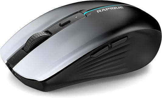 RAPIQUE Bluetooth Wireless Mouse – White to Black Gradient, Dual Bluetooth 5.1 & 2.4G Connectivity, Silent Click, Rechargeable, Ergonomic 6-Button for Windows/MacOS/Android/Laptop/MacBook/iPad