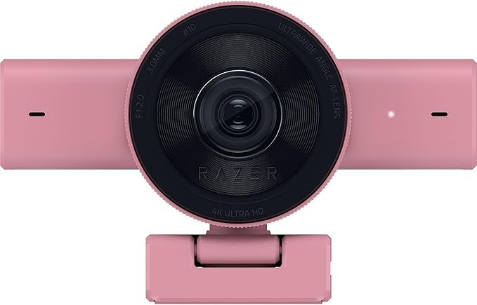 Razer Kiyo V2 Streaming Webcam: 4K 30 FPS, 1080p 60 FPS - AI Powered Auto-Framing - Built-in Microphone - Ultrawide Angle Lens - Privacy Cover - Works with OBS, Xsplit, Discord, Zoom, Teams - Pink