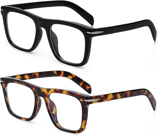 NIDOVIX Trendy Square Blue Light Blocking Glasses for Men Women, Fashion Frame Non-prescription Computer Glasses (Black+Tortoise)