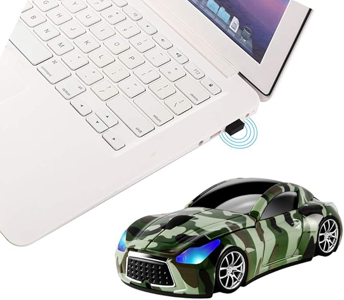 elec Space Cool Sport Car Shape 2.4GHz Wireless Mouse Optical Cordless Mice with USB Receiver for PC Laptop Computer 1600DPI 3 Buttons