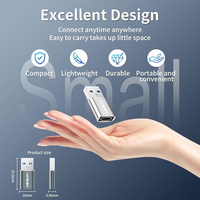 USB to USB C Adapter 4Pack,HOWJIM Type-C Female to USB3.0 Male Adapter OTG Function,Fast Charging 5Gbps Data Transfer for M-acBook Pad Phone 17/16/15 G-alaxy X-peria A-ppleWatch A-irpods P-ixel Silver