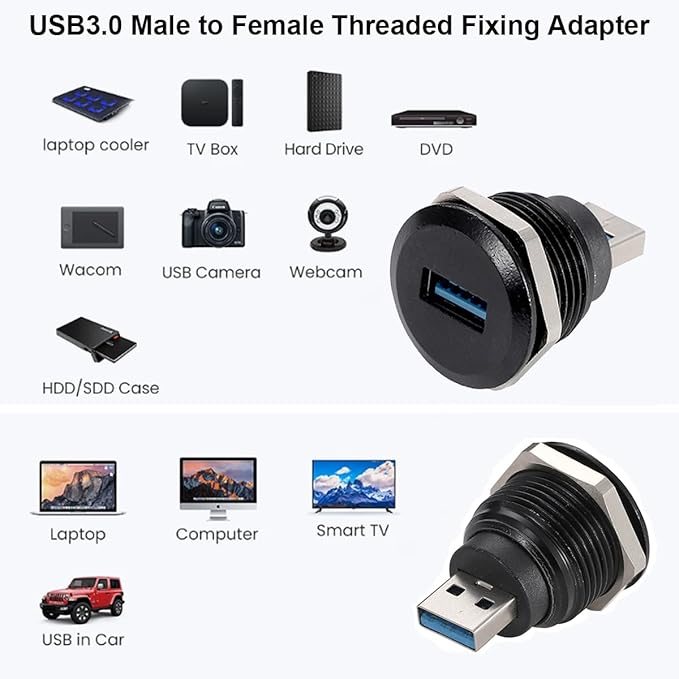 PENGLIN 5PCS USB3.0 Adapter, USB-A Male to Female Converter Extender Connector, USB Panel Mount Connector Compatible with Laptop Computer Hard Drive Printer Camera
