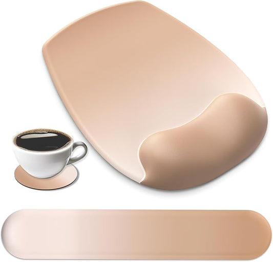 AKIT Ergonomic Mouse Pad with Wrist Rest& Keyboard Wrist Rest, Wrist Rest for Computer Keyboard, Pain Relief, Non-Slip Rubber Base, Mousepad Wrist Support for Gaming, Office, Gradient Brown