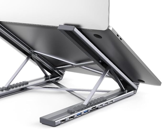 Laptop Docking Station Stand, 9 in 1 USB C Hub Dual 4K@60Hz HDMI, Portable Laptop Stand with USB Ports, USB C Multiport Adapter USBC Dock Station Computer Holder for MacBook Pro/Air, Dell, HP, Lenovo