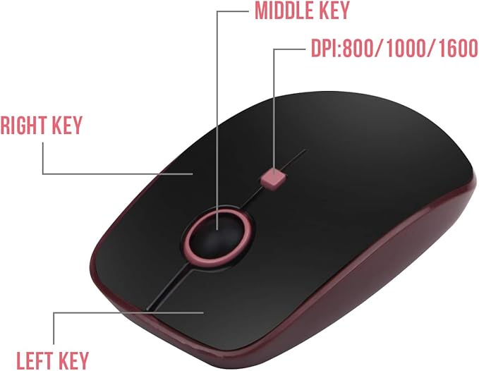 Retro Wireless Keyboard and Mouse Set,2.4Ghz Colorful Lipstick Style Typewriter Keyboard with Cute Round Keys,Full Size Mixed Color Aesthetic Keyboard&3 DPI Mouse for PC Laptop Desktop Computer-Black