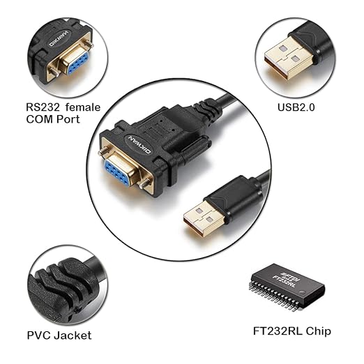 USB to RS232 Serial Adapter with FTDI Chipset - USB 2.0 to Female DB9 Serial Cable for Windows and Mac (6ft)
