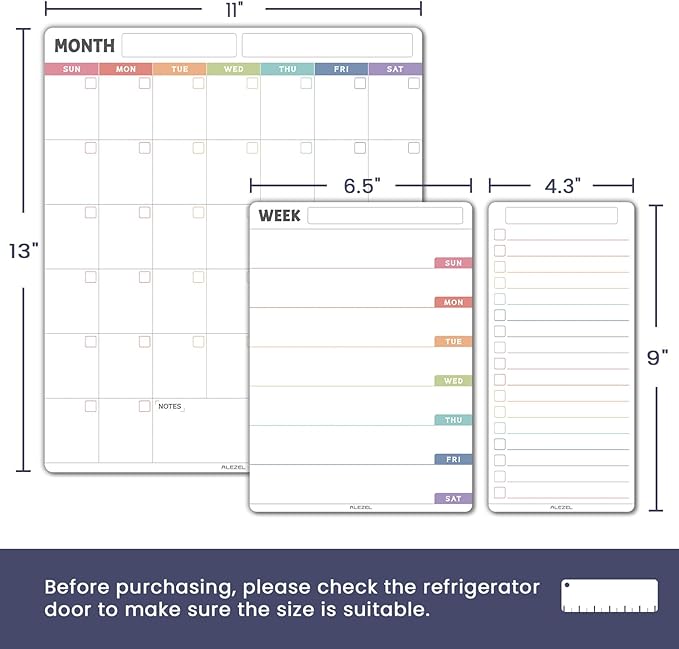 Magnetic Fridge Calendar Whiteboard, Dry Erase Calendar Set for Refrigerator - Vertical Monthly & Weekly Fridge Calendar with 1 List White Board, 4 Markers + Eraser