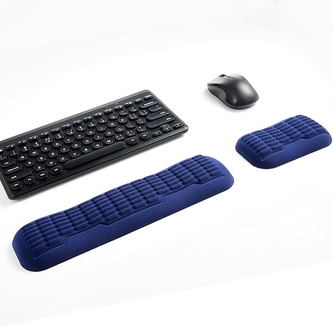 UnivoColors Compact-Sized Keyboard & Mouse Wrist Rest Set-Ergonomic 3.0 Upgrade with Wave Curve Support,Non-Slip Base,Perfect for Work & Gaming(Navy)
