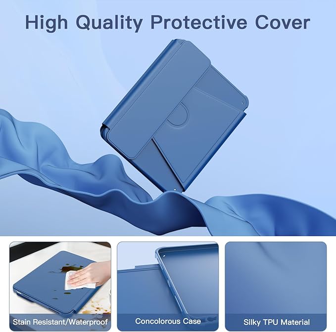 for iPad 11th(A16, 2025)/10th Generation Case with Keyboard, 360° Rotatable Case & Detachable Backlit Keyboard, Precision Cutouts and Pen Holder for iPad A16 11''/10th 10.9'', Navy Blue