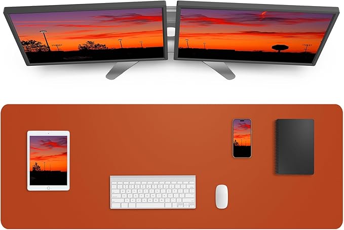 AFIING Leather Desk Pad Protector,Mouse Pad,Office Desk Mat, Non-Slip PU Leather Desk Blotter,Large Desk mat,Waterproof Keyboard mat for Office/Home/Decor (Orange,48"" x 17"")