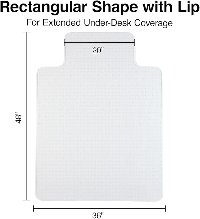 Staples Office Chair Mat, Clear Floor Mats with Lip, Flat-Pile Carpets, Extended Under-Desk Coverage, 48 x 36 Inch, Smooth Glide