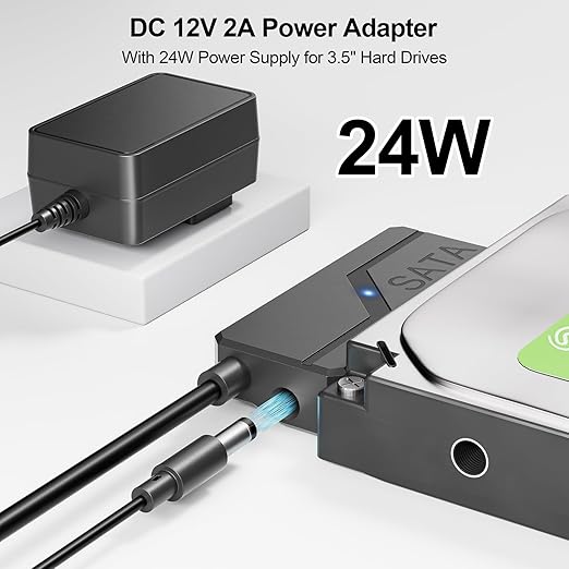 SATA to USB C Adapter with Power, USBC to SATA Cord External Hard Drive Type C Cable for 2.5" HDD/SSD & 3.5" HDD Up to 20TB Converter with 24W Adapter Support UASP Seagate WD Hitachi Toshiba