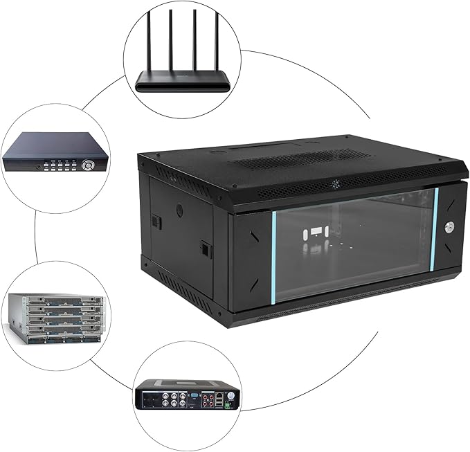 Wall Mount Server Cabinet,Server Rack Enclosure,4U Server Organizer,Network Cabinet,Server Cabinet with Glass Locking Door,Standard Glass Door,for Offices,Schools,Factories,Public Places,Rectangle