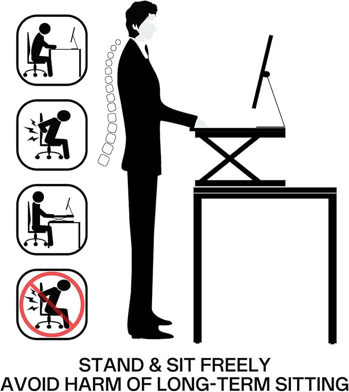 37" Desk Converter, Height Adjustable Stand Up Desk Converter, 2 Monitor Standing, Sit to Stand, Quick Sit to Tabletop, Riser Workstation with Wide Keyboard Tray