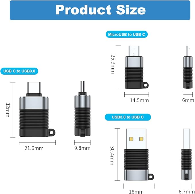AreMe USB C Adapter (6 Pack), Micro USB Male to USB C Female Adapter, USB 3.0 to Type C Converter Connector