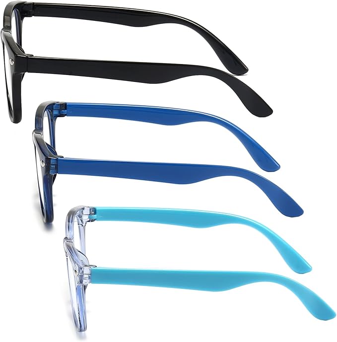 3 Pack Kid Blue Light Glasses For Kids Girls Boys Computer Blue Light Kids Glasses Clear Glasses Age 3-9 (Black + Dark blue + Light blue)
