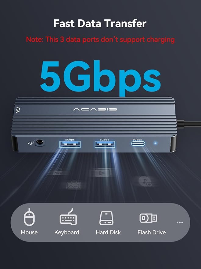 ACASIS USB C Docking Station Dual Monitors,8-in-1 Laptop Docking Station with Dual HDMI +VGA +2 * 5G USB-A/C+3.5MM Audio+PD100W, USB C HUB multiport Adapter for Dell/HP/Lenovo ThinkPad（Gray）