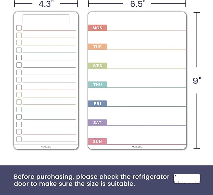 Magnetic Weekly Calendar for Refrigerator, Magnetic Menu Board Set for Fridge - Weekly Dry Erase Board & 2 Grocery List White Boards, 3 Markers + Eraser