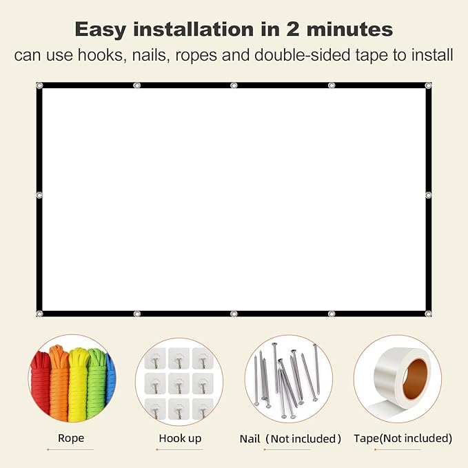 100-inch Projector Screen 4K 16:9 HD Foldable Washable Portable Projection Movies Screens Support Double Sided Projection for Home Theater Backyard Outdoor Indoor