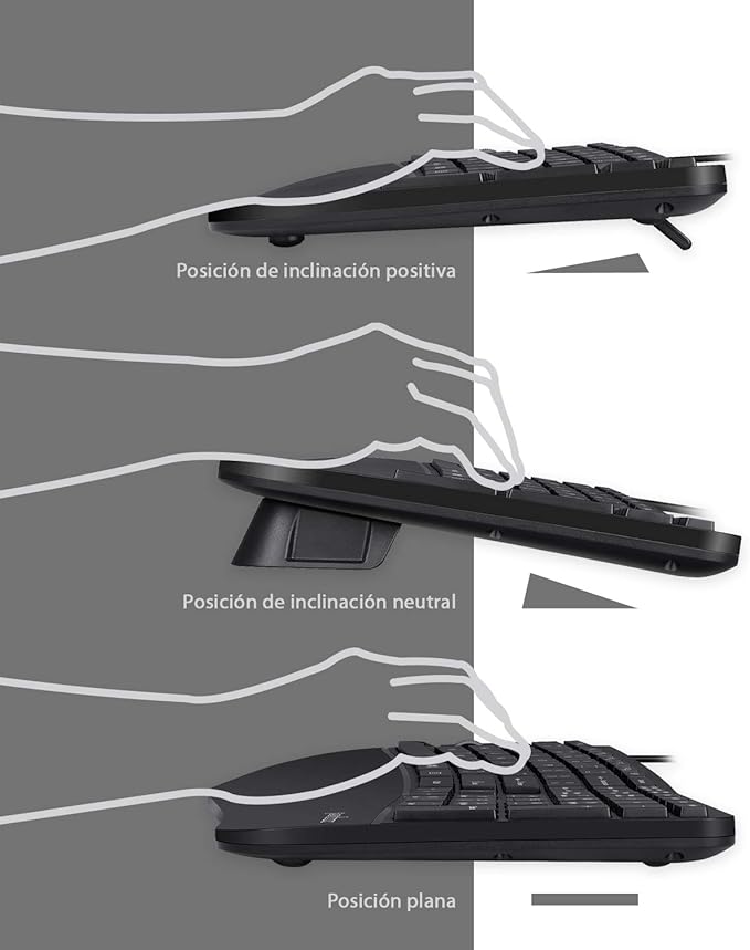 Perixx PERIDUO-505ES - Combo Teclado y Ratón ergonómico con Disposición de Teclas Dividida - Reposamuñecas Ajustable - QWERTY Español