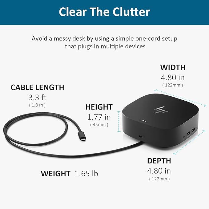HP Docking Station for Laptop Dual Monitor and Charging Bundle - HP USB-C G5 Dock with 120W AC Adapter, HDMI & DP Cable & USB-C Cable