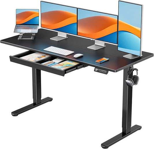 ErGear 55" x 24" Electric Standing Desk with Drawers, Height Adjustable Desk with 4 Preset Heights, Ergonomic Rising Home Office Computer Table with Splice Board, Black