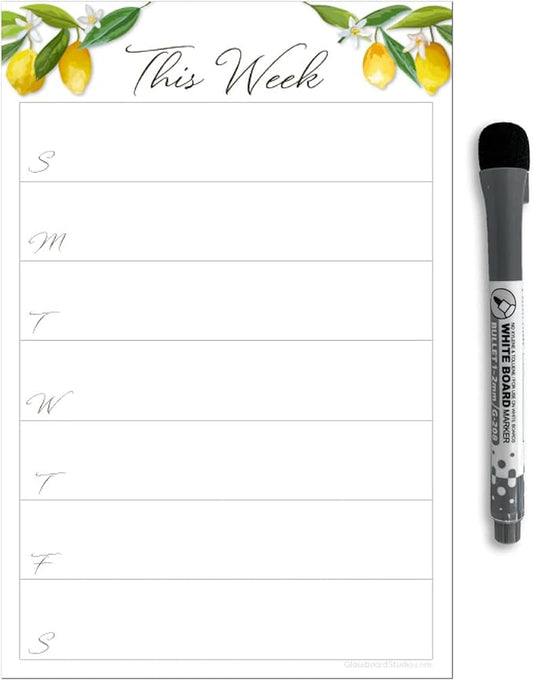 Dry Erase Weekly Calendar Planner Sticker Decal | Removable & Reusable | Magnetic Fine-Tip Marker Included (6 x 9 inches, Lemon Fresh)