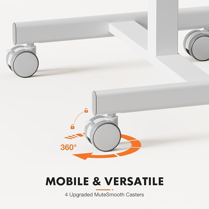 Sweetcrispy Mobile Small Standing Desk - Sit Stand Portable Rolling Laptop Desk with Lockable Wheels, Adjustable Height Computer Workstations, White