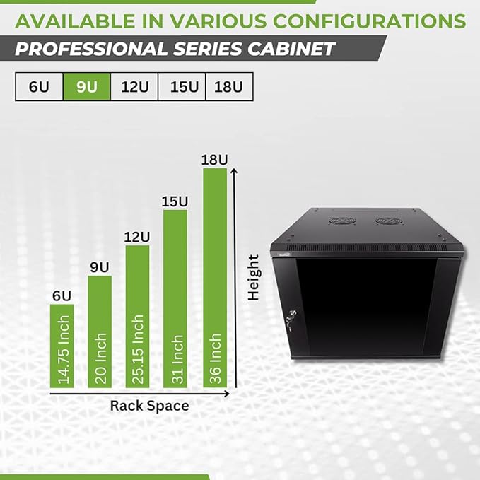 Navepoint 9U Deluxe IT Wallmount Cabinet Enclosure 19-Inch Server Network Rack with Locking Glass Door 24-Inches Deep Black