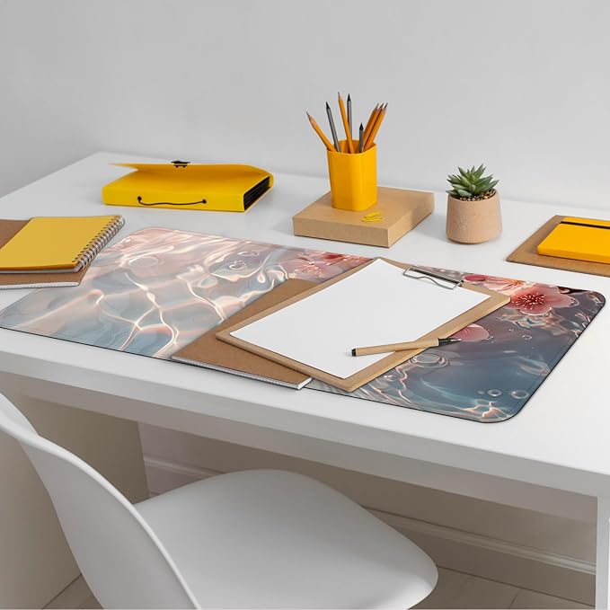 Large Computer Mouse Pad with Non-Slip Base for Desktop, Cute Gaming Mouse Mat with Stitched Edges, Long Extended Anime Mousepad for Laptop, 31.5 x 11.8 inches (Pink Cherry Blossoms)