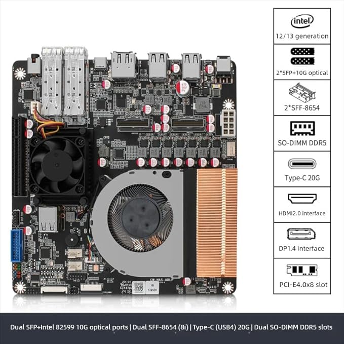 12th Generation i5-12450H Industrial NAS Motherboard 10G Full Flash 4M2 4U2 NAS Board (i5-12450H+SFF-8654 * 2 4*M.2 NVMe)