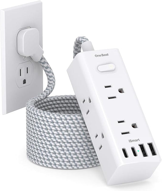 20 Ft Extension Cord with Multiple Outlets, Flat Plug Power Strip Surge Protector with 20 Ft Long Cord, 6 Outlet 4 USB Ports (2 USB C), Multi Outlet Wall Plug for Home Office Dorm Room Essentials