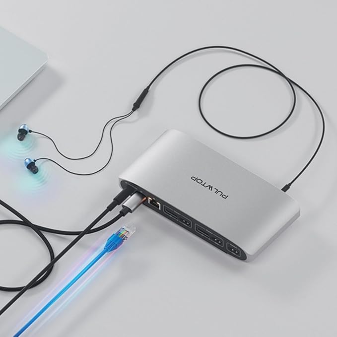 DisplayLink Docking Station Triple Monitor with 140W Power Adapter, PULWTOP 4K@60Hz Laptop Docking USB C Dock for MacBook M1/M2/M3, Windows, 3xHDMI, 2xDisplayPort,5xUSB C/USB A Data/Charging