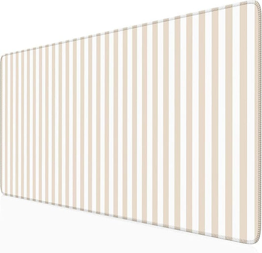 Beige Striped Desk Mat Cute Pastel XXL Large Gaming Mouse Pad Desk Pad Kawaii Aesthetic Home Office Decor Cozy Keyboard Laptop Computer Mat