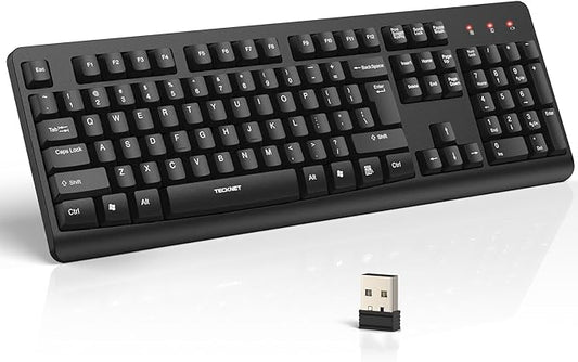 TECKNET Wireless Keyboard, 2.4G Silent Full-Size USB Keyboard with Number Pad, Ergonomic Keys & Adjustable Feet, Compatible with Laptop, PC, Desktop, Notebook, Windows 11/10/8/7 –Black