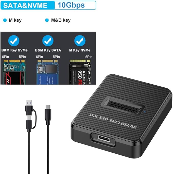 M.2 NVMe & SATA to USB C Docking Station, M2 SSD to USB A Reader Adapter for Both M.2 (M Key, B+M Key) NVMe NGFF SATA Dock, Size for 2280 2260 2242 2230 sata ssd Based SSD to USB Adapter 10Gbps
