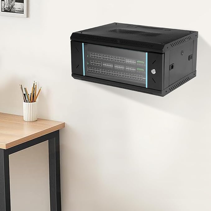 Wall Mount Server Cabinet,Server Rack Enclosure,4U Server Organizer,Network Cabinet,Server Cabinet with Glass Locking Door,Standard Glass Door,for Offices,Schools,Factories,Public Places,Rectangle