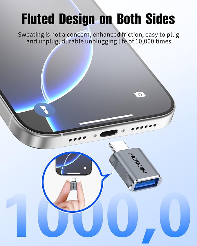 USB C to USB Adapter 4 Pack,10Gbps Data Transfer Fast Charging,Type C Male to USB 3.2 Female OTG Adapter,Aluminum Shell for Phone 17/16/15 Pro Max,Pad Pro,M-acBook Pro/Air,D-ell XPS,Chrome-book Gray