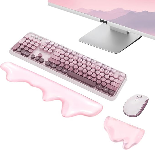 Gel Mountain Wrist Rest for Keyboard and Mouse Abstract Clear Pink Keyboard Wrist Rest Transparent Ergonomic Cute Minimalist Mouse Wrist Pad Cool Silicone Non-Slip Support for Computer Office Decor